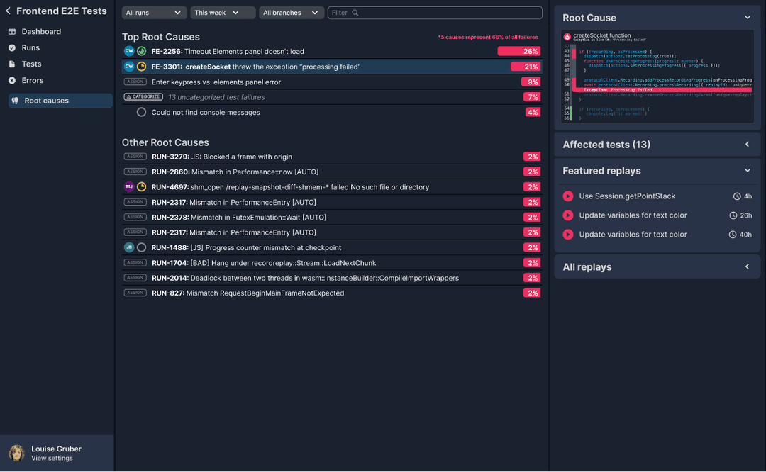 Root cause dashboard